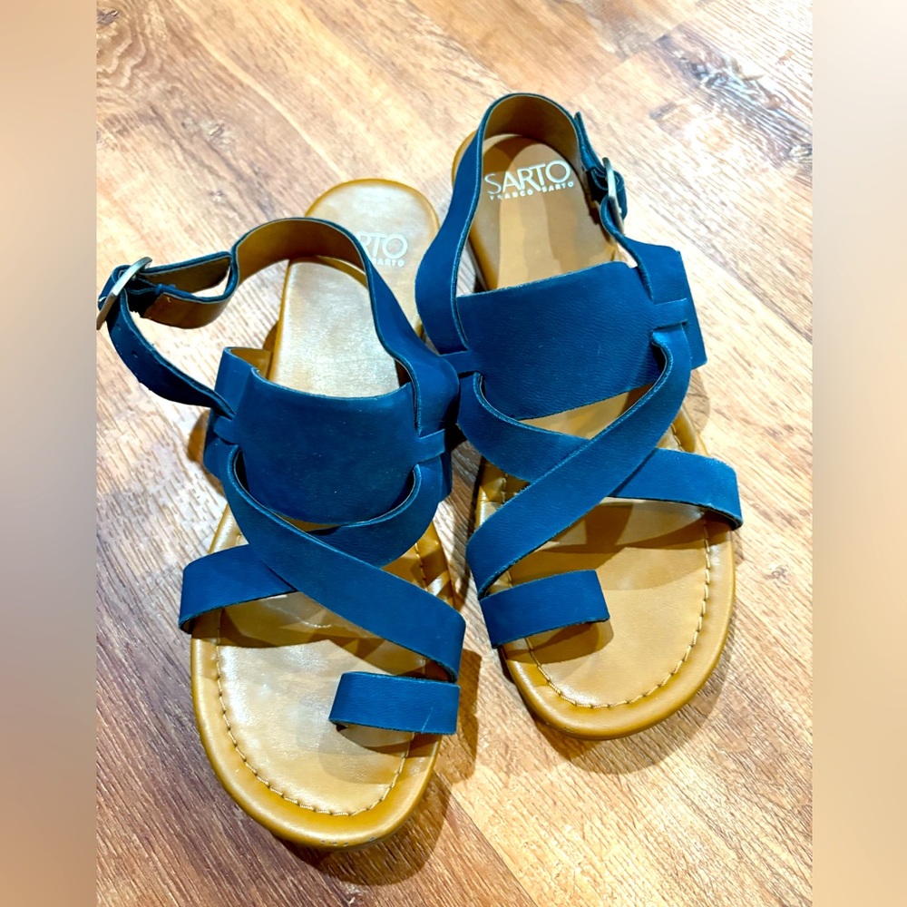 Navy Blue Suede Sandal- Franco Sarto- size 8.5 M EUC